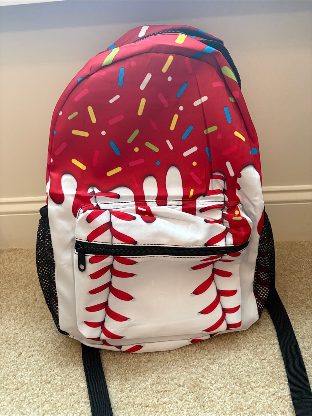 Kids Red & White Baseball Sprinkles Backpack